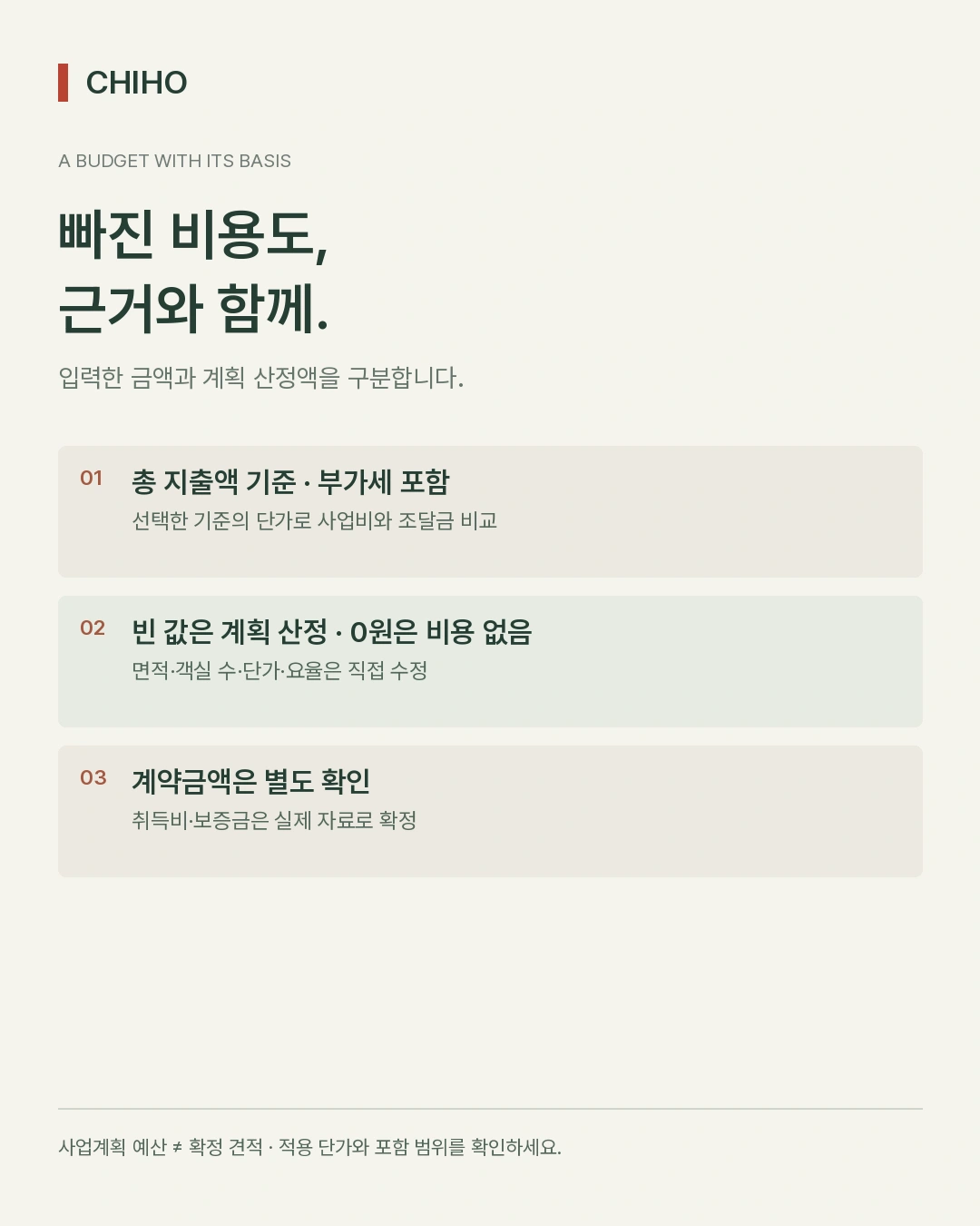 사업비의 부가세 기준과 직접 입력·계획 산정 구분