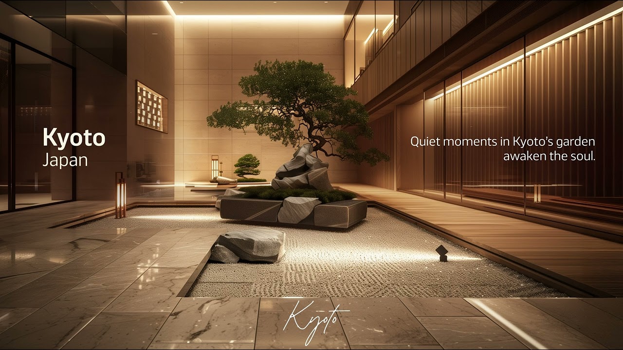 Late Night Kyoto Jazz - Relaxing Japanese Hotel Lobby Ambience with Zen Garden | 京都の夜のジャズ